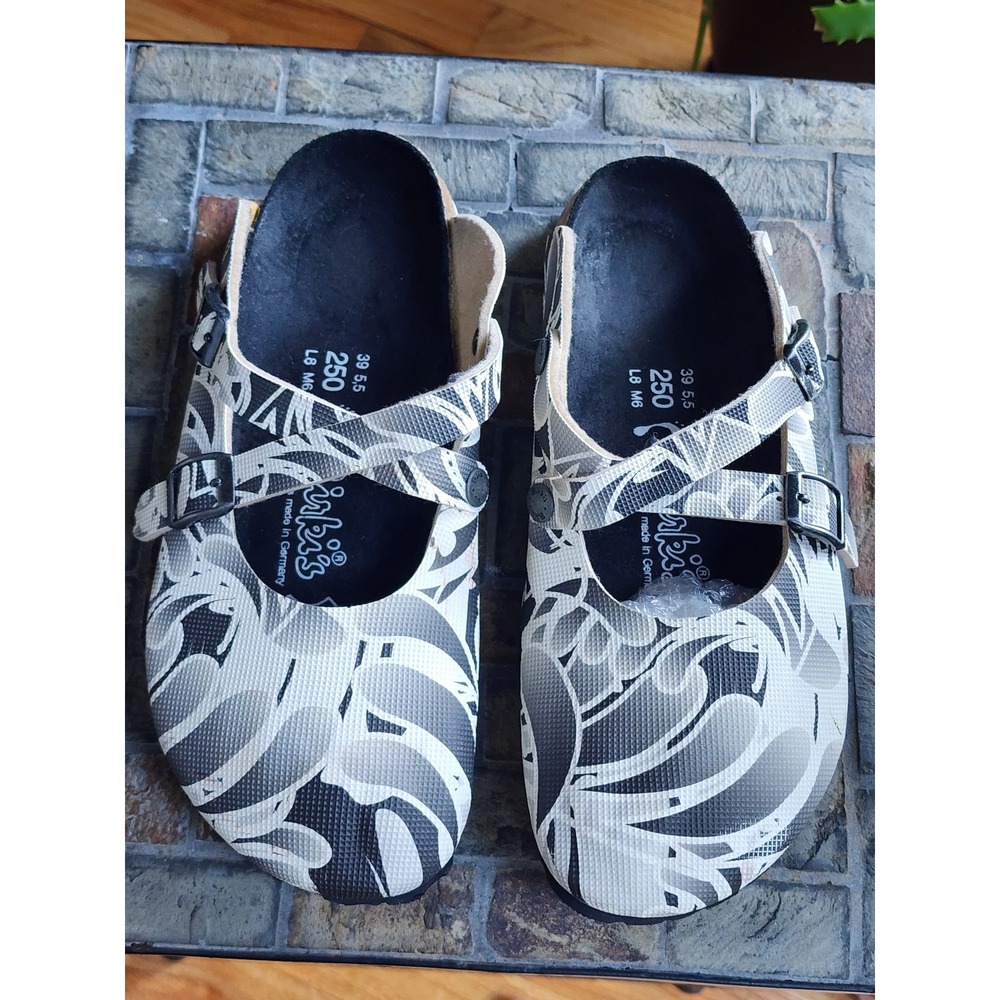 Birki's Birkenstock Dorian Mary Jane Clogs Black White Floral Print EU 39 US L8